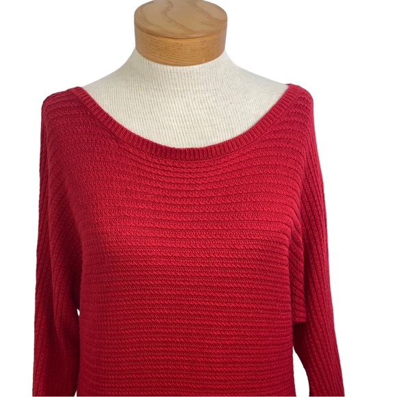 Isaac Mizrahi Live! Dropped Shoulder Ribbed Stitch Sweater-Red-Small - Picture 2 of 6